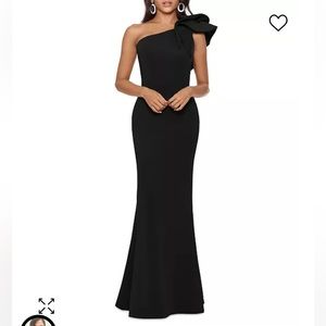Black one shoulder with ruffle detail gown.